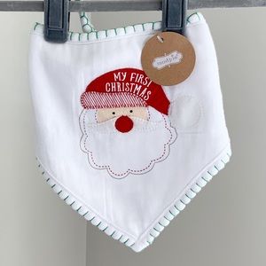 Mud Pie NWT Baby “My First Christmas” White Bib w/ Santa & Soft Fleece Inside